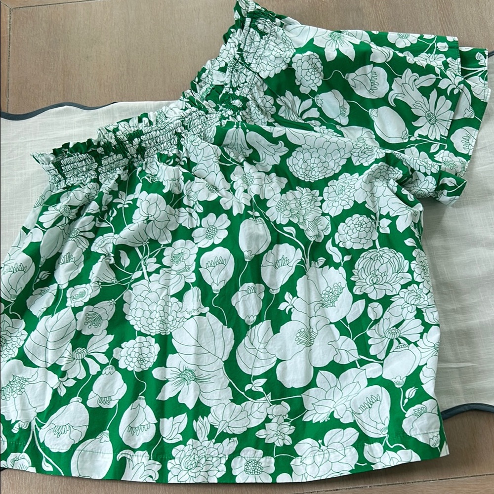 Green Floral One-Shoulder Top